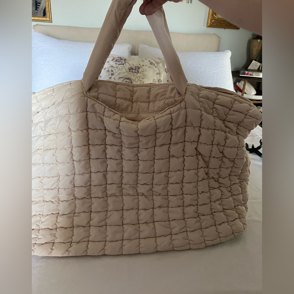 Cream Quilted overnight Bag